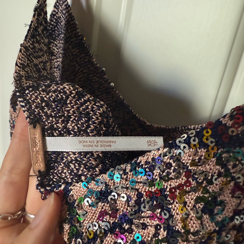 Free People Twilight Rose Combo Tank Sequin Crop Camisole in Pink and Blue XS - Picture 5 of 5